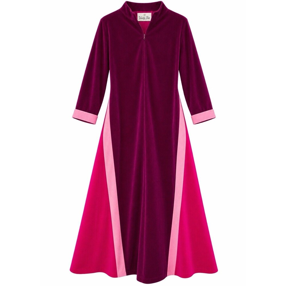 Vintage Vanity Fair Mod Retro Colorblock Fleece Lounge Dress Robe USA Size 12